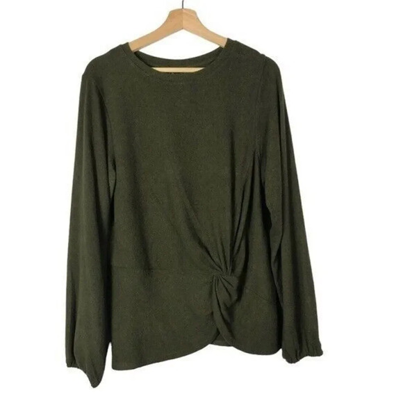 Bobeau Forest Green Twist Front Knit Long Sleeve Top M - Picture 1 of 5